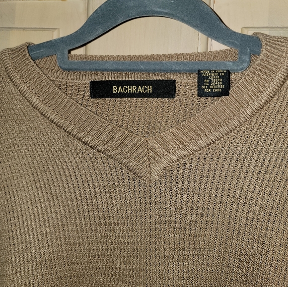 Mens sz L Bachrach EUC Vintage tan brown sweater - Picture 3 of 5
